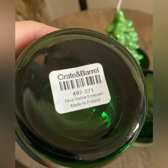 Crate&Barrel Emerald Glass Candle Holders - Picture 3 of 5